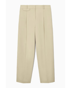Wide-leg Pleated Linen-blend Trousers Beige