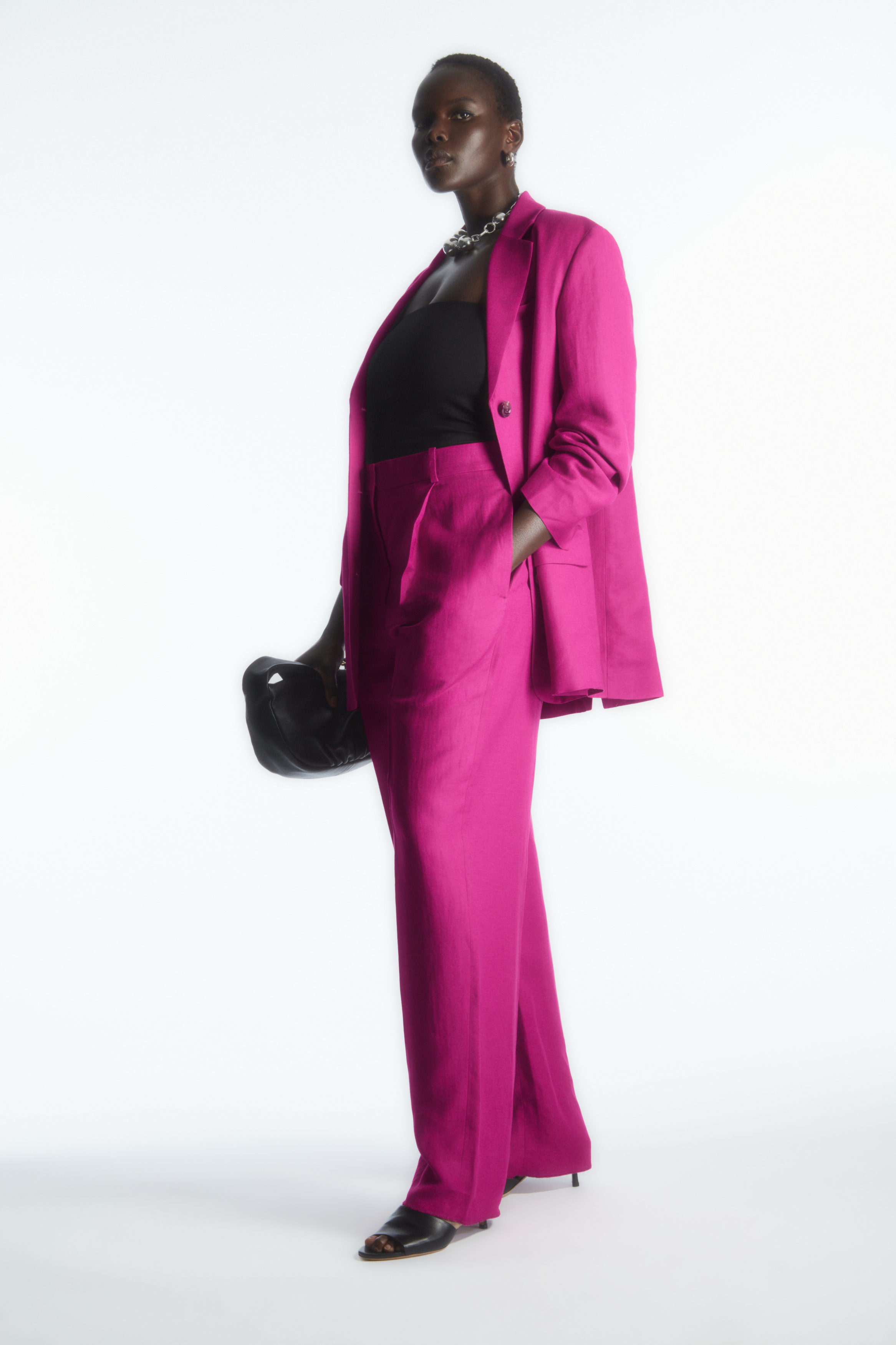 ARGENT Stretch Wool Wide Leg Trousers in Bright Pink | Smart Closet