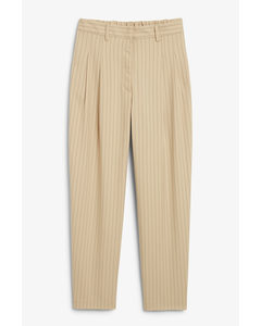 High Waist Tapered Leg Pinstripe Beige Trousers Beige Medium Dusty Stripe