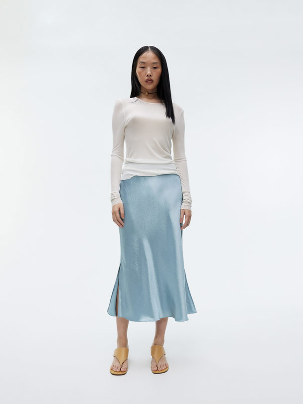ARKET Bias-cut Satin Skirt Light Blue