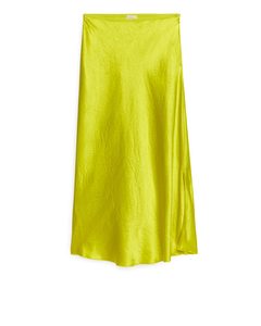 Bias-cut Satin Skirt Neon Yellow