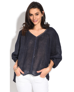 V-neck Top With Lace Insert And Half- Sleeves