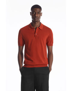 Knitted Silk Polo Shirt Rust Red