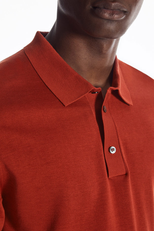 COS Knitted Silk Polo Shirt Rust Red