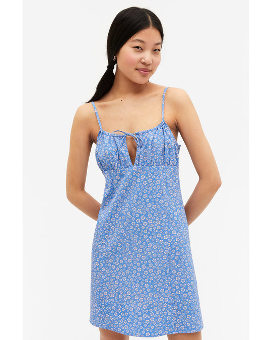 Monki Sleeveless Blue Floral Mini Dress Blue With Pink Flowers