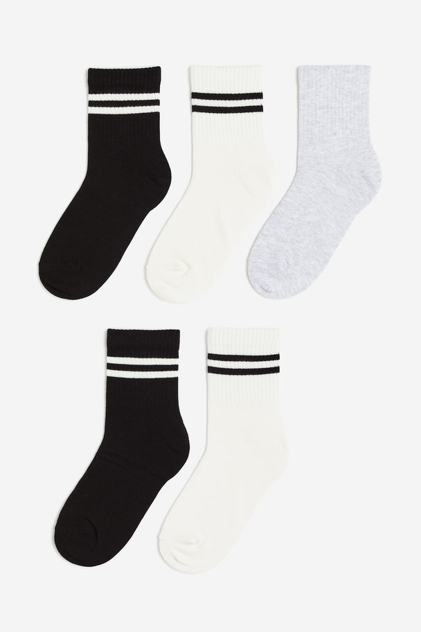 H&M 5er-Pack Socken Cremefarben/Schwarz/Hellgrau