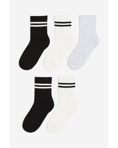 5er-Pack Socken Cremefarben/Schwarz/Hellgrau