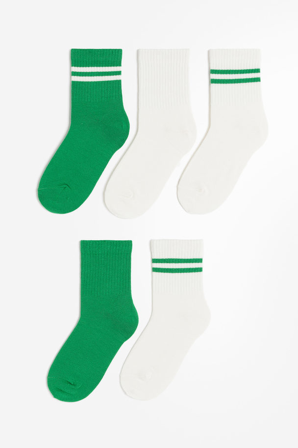 H&M 5er-Pack Socken Grün/Weiß