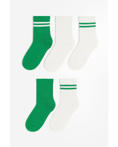 5er-Pack Socken Grün/Weiß