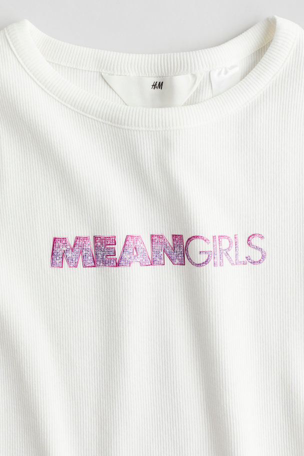 H&M Geripptes T-Shirt Weiß/Mean Girls