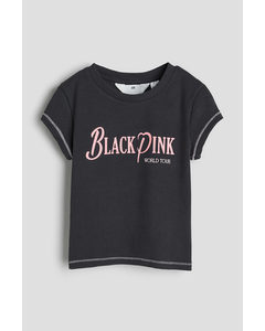 Geribd T-shirt Donkergrijs/blackpink