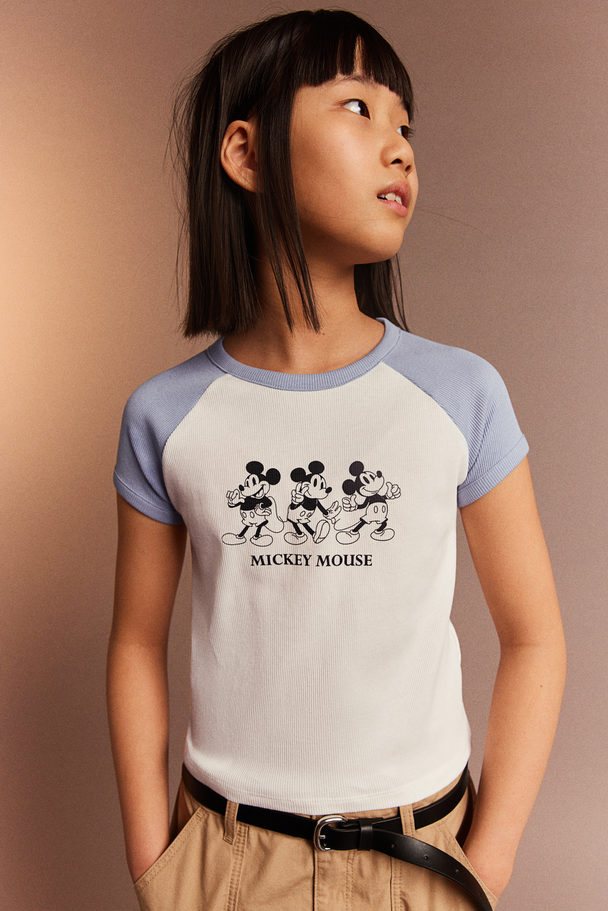 H&M Ribbad T-shirt Vit/musse Pigg