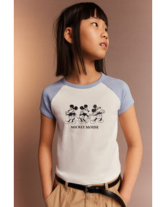 Ribbet T-shirt Hvid/mickey Mouse