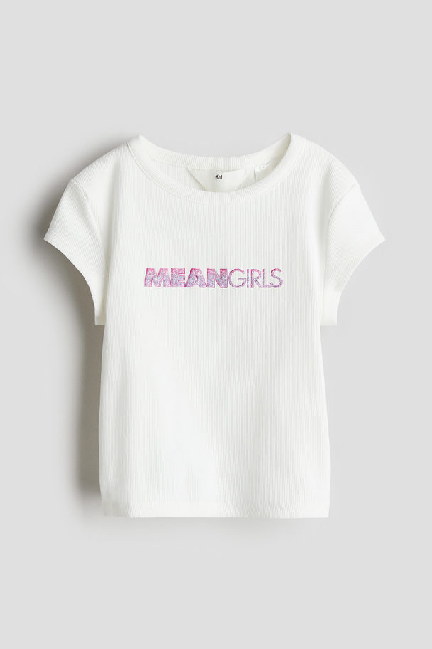 H&M Ribbed T-shirt White/mean Girls