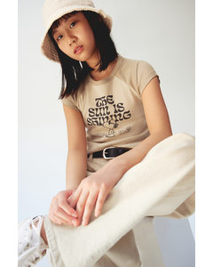 Ribbet T-shirt Lys Beige/nuser