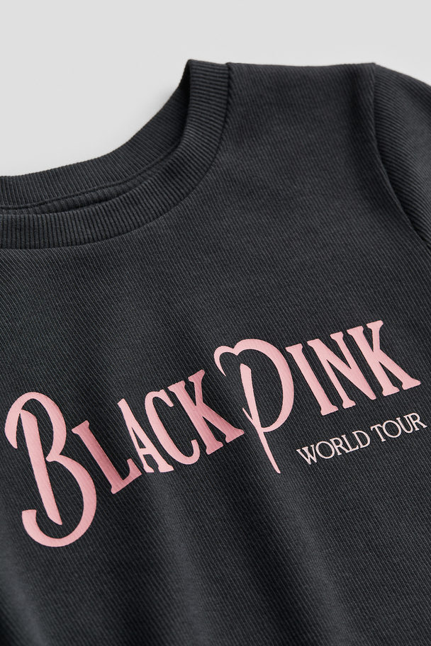 H&M Geribd T-shirt Donkergrijs/blackpink