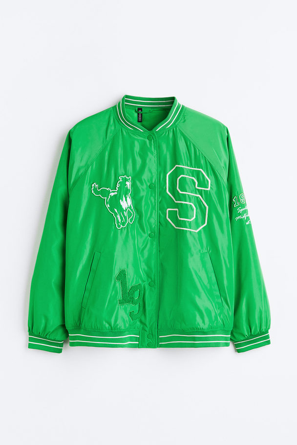 H&M H&m+ Embroidered Baseball Jacket Green/sunset Valley