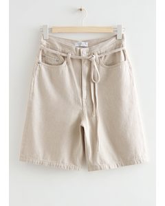Paperbag Denim Shorts Cream