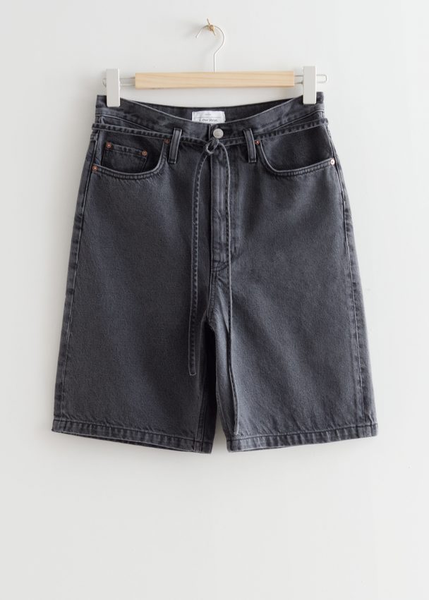 & Other Stories Jeansshorts mit Paperbag-Taille Grau