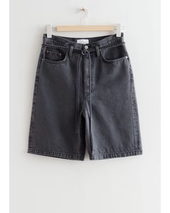 Paperbag Denim Shorts Grey