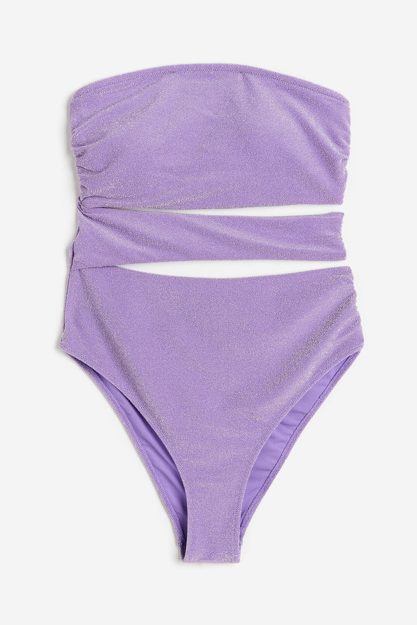 H&M High Leg Cut-out Swimsuit Purple