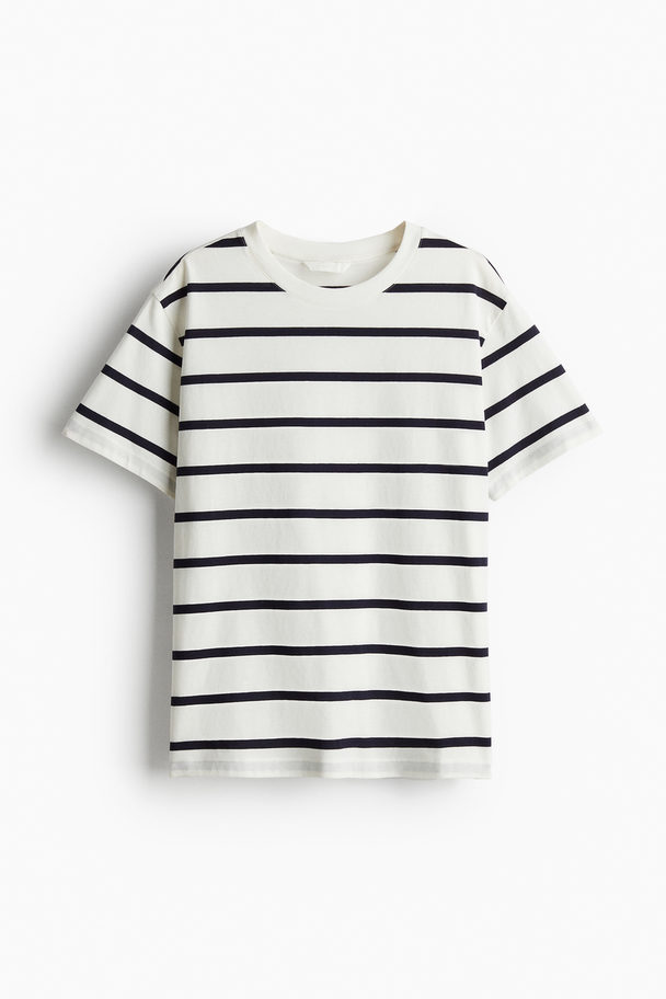 H&M T-Shirt aus Baumwolle Weiß/Marineblau gestreift