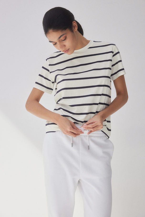 H&M Cotton T-shirt White/navy Blue Striped