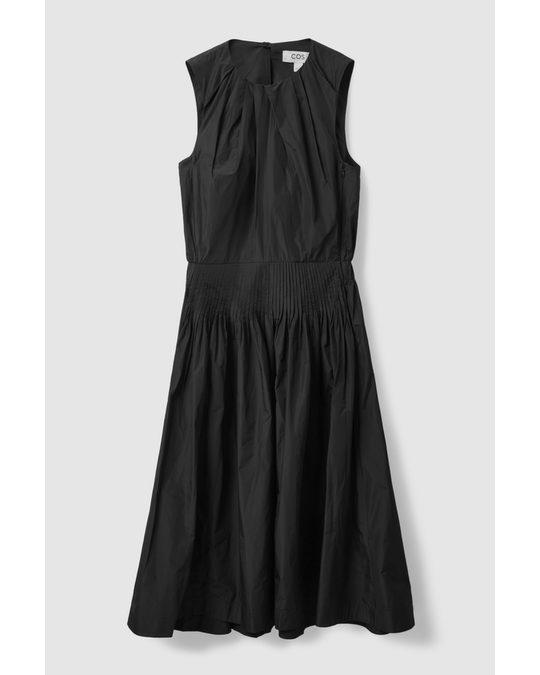 COS Gathered-waist Midi Dress Black