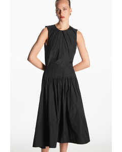 Gathered-waist Midi Dress Black
