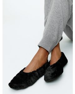 Faux Fur Slippers Black