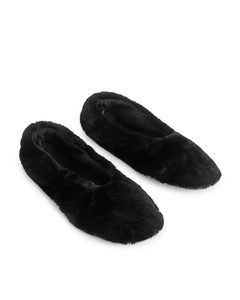 Faux Fur Slippers Black