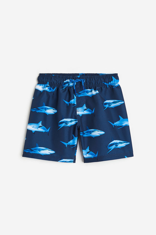 H&M Patterned Swim Shorts Dark Blue/sharks