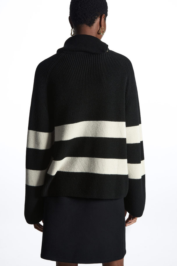 COS Zip-detail Striped Knitted Jumper Black / Striped