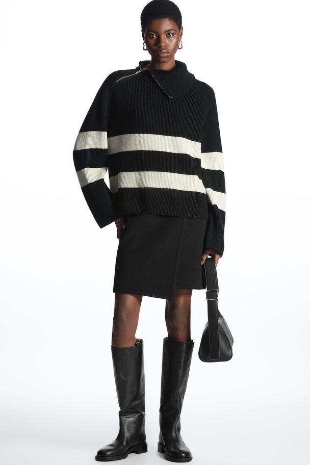 COS Zip-detail Striped Knitted Jumper Black / Striped