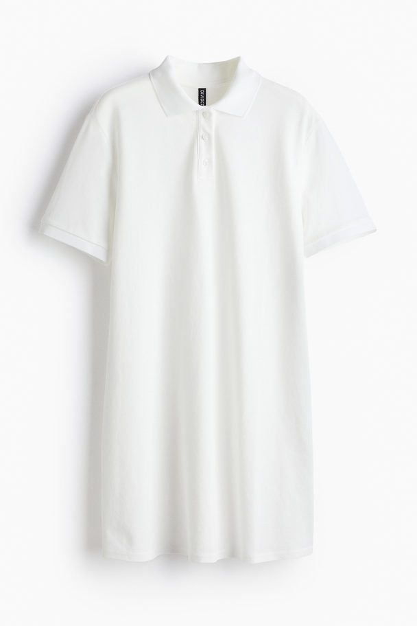 H&M Collared Cotton Piqué Dress Cream