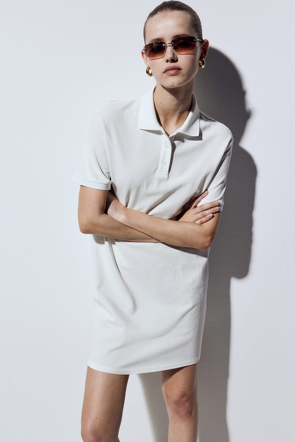 H&M Kleid aus Baumwollpikee mit Kragen Cremefarben
