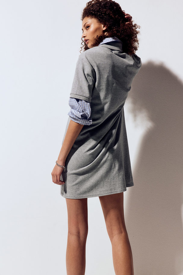 H&M Collared Cotton Piqué Dress Light Grey Marl