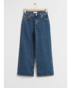 Jeans Met Cropped Wijde Pijpen Medium Stoffig Blauw