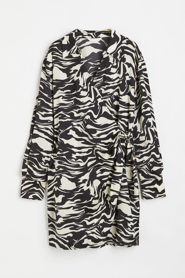H&M Satin Wrapover Shirt Dress Black/zebra-print