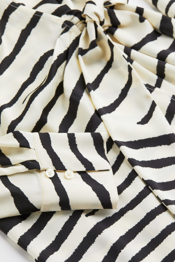 H&M Satin Wrapover Shirt Dress Cream/zebra Print
