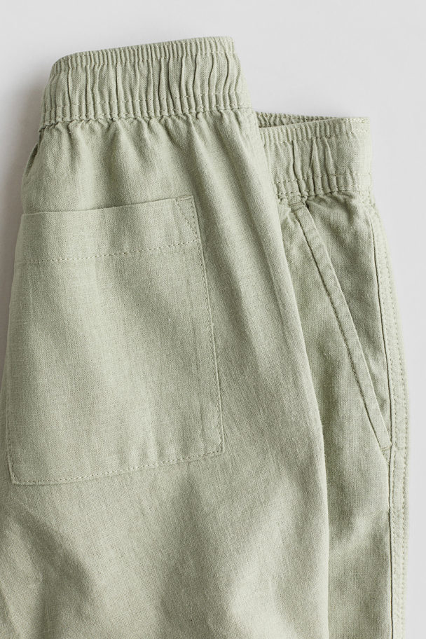 H&M Short Van Linnenmix Licht Kakigroen