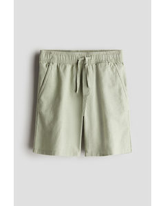 Linen-blend Shorts Light Khaki Green