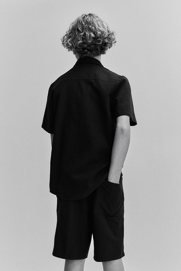 H&M Linen-blend Shorts Black