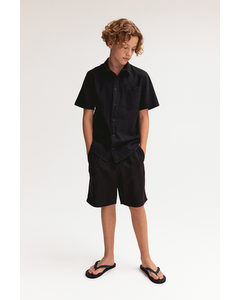 Linen-blend Shorts Black