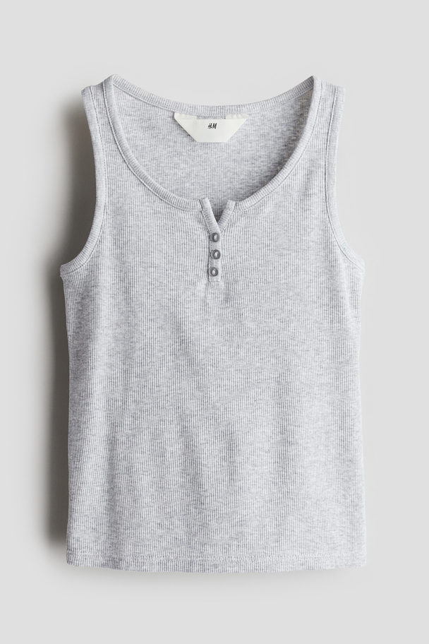 H&M Geribde Tanktop Lichtgrijs Gemêleerd