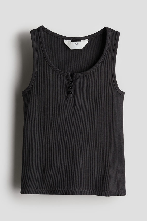 H&M Geribde Tanktop Zwartgrijs