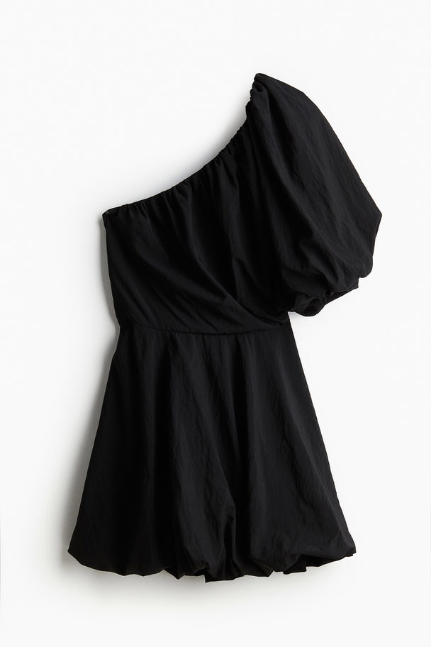 H&M One-shoulder Bubble-hem Dress Black