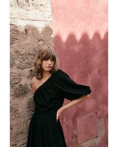 One-shoulder Bubble-hem Dress Black