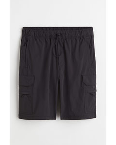 Relaxed Fit Nylon Cargo Shorts Black