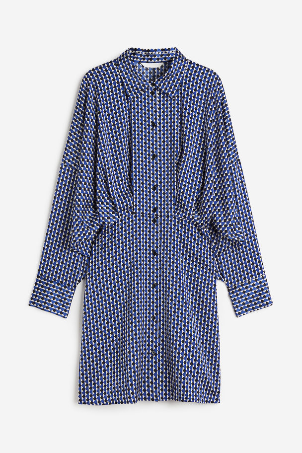 H&M Blusenkleid aus Satin Blau/Gemustert
